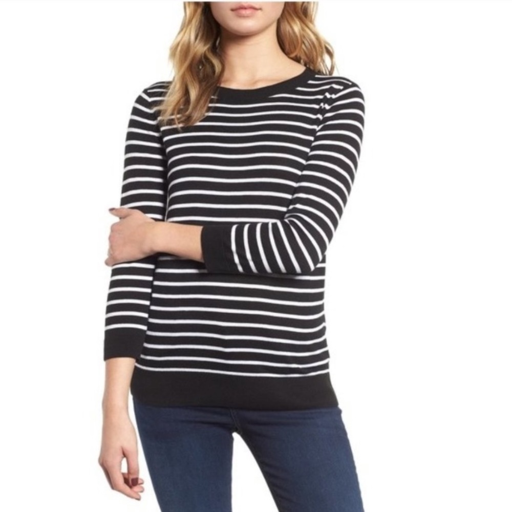 1901 Back Black Button Striped Crewneck Sweater S